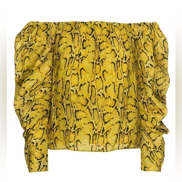 FRAME DENIM Python Print Off Shoulder Top Black Yellow - Picture 1 of 1